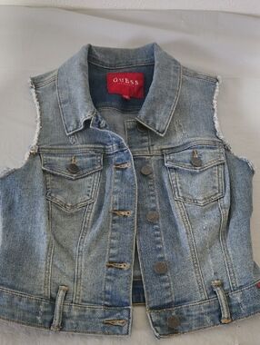 GUESS Light Blue Distressed Denim Vest
